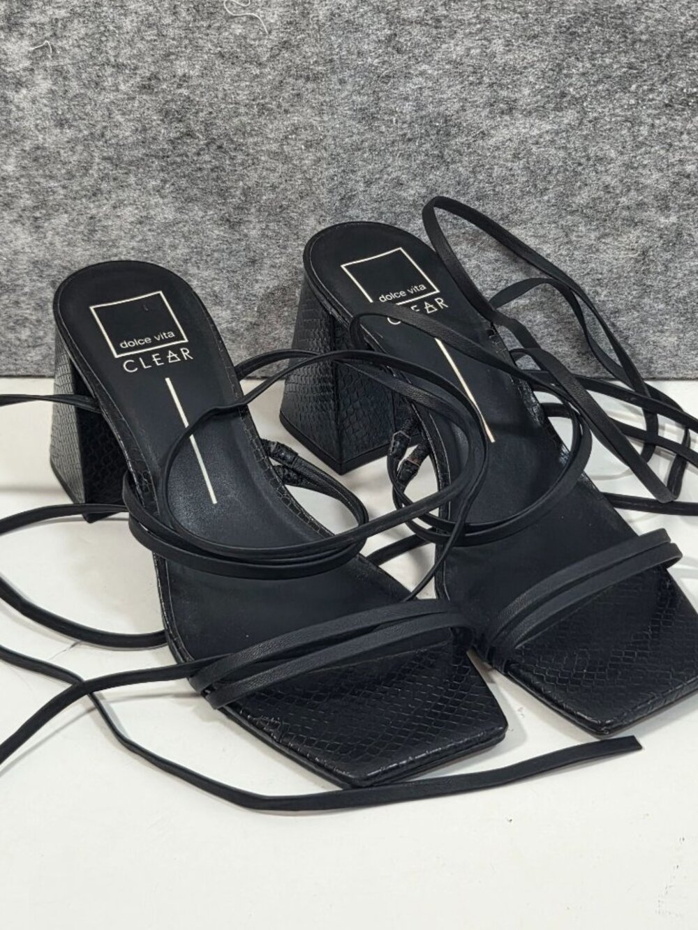 Dolce Vita Black Lace Up Heels Size 10 Strappy Square Toe Sandals